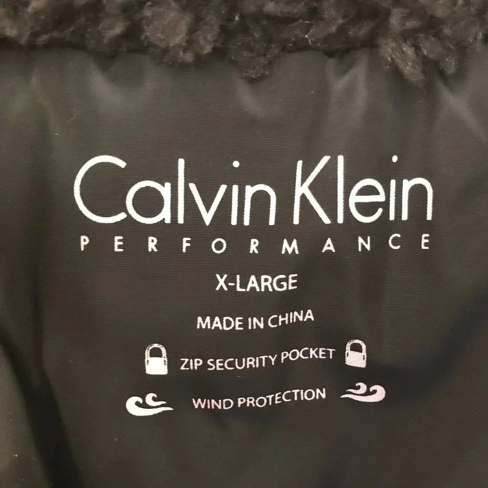 Calvin Klein Performance Sleeveless Faux Fur Collar Black Zip Vest - Picture 7 of 13